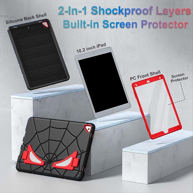 Nitupai Case for iPad 10.2 Case iPad 9th / 8th / 7th Generation Gen Case Heavy Duty Shockproof Rugged Protective Cover 10.2 Inch with Stand Black+Black