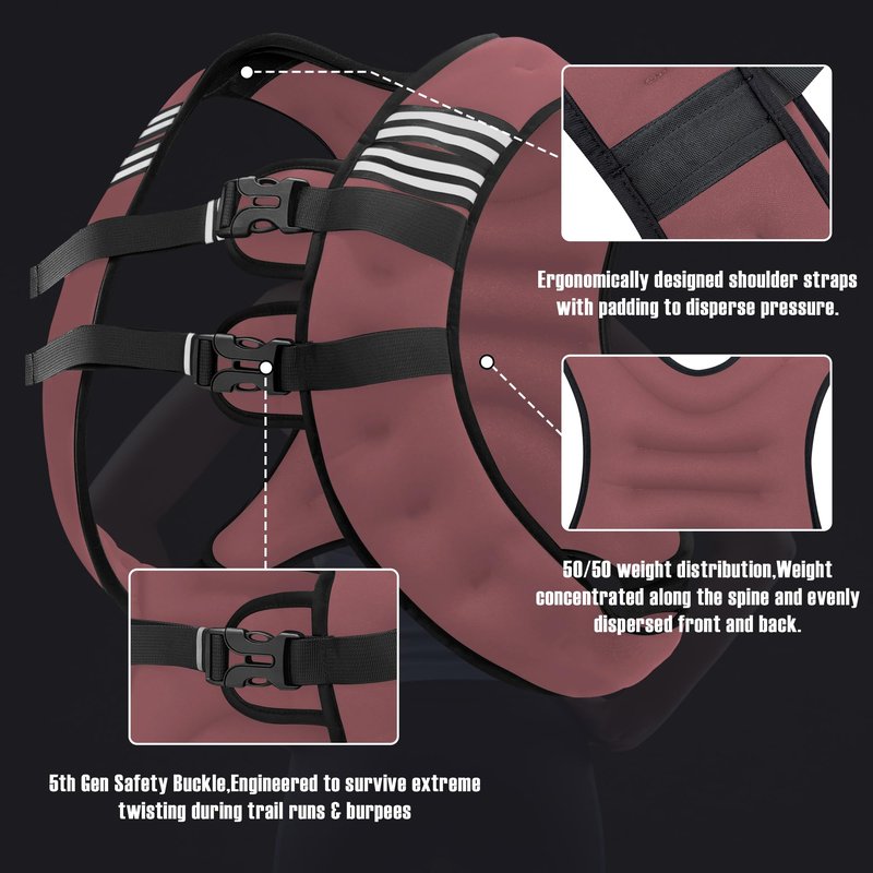 NATURELUX Weighted Vest with Reflective Stripe and Adjustable Buckle Straps, Sand Brown, 15 lbs