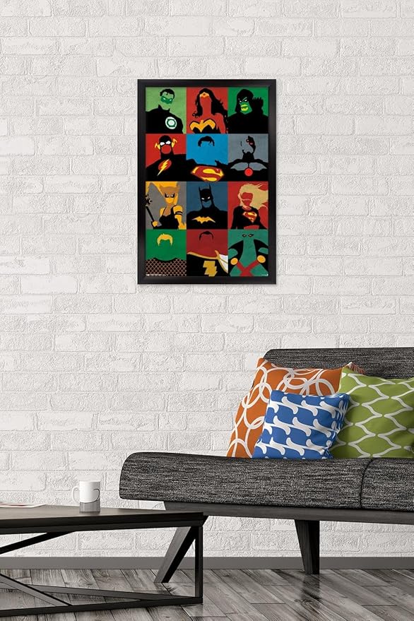 Trends International DC Comics - Justice League - Minimalist Wall Poster, 14.725" x 22.375", Black Framed Version