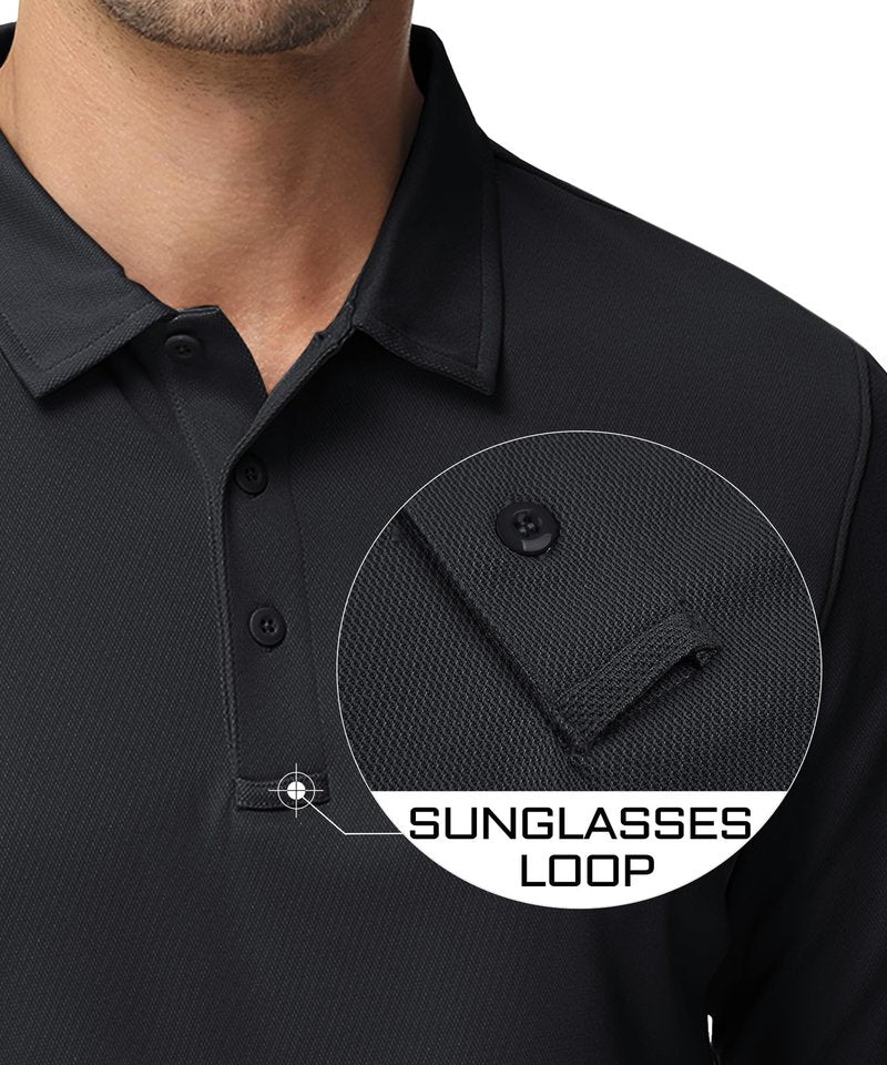 MAGCOMSEN Men's Classic Fit Golf Polo Shirt Long Sleeve Quick Dry Casual Polyester Black