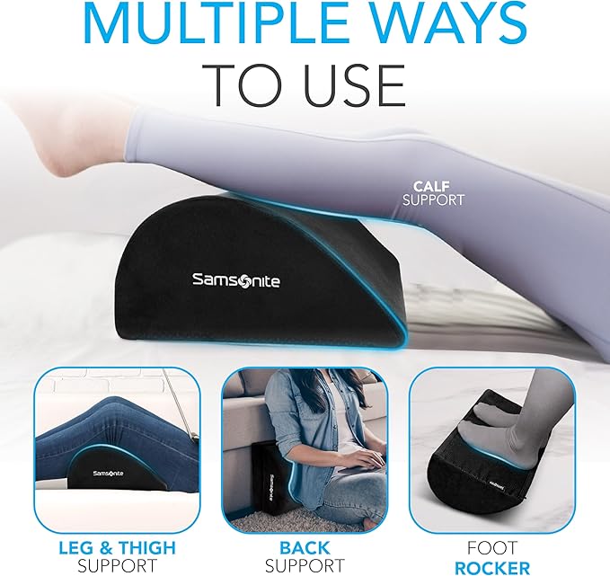 Samsonite Ergonomic Foot Rest, Adjustable Memory Foam Foot Stool for Under Desk at Work, Office Desk Accessories for Long Sessions and RelaxingComfort