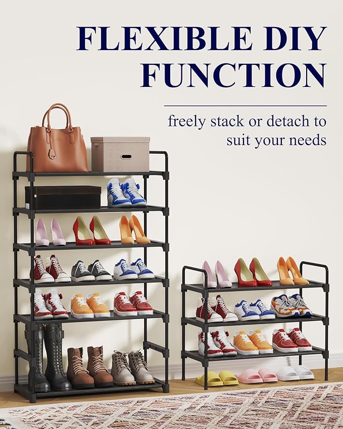Kitsure Shoe Rack for Closet, Sturdy Shoe Storage for Entryway, Space-Saving Shoe Rack Small and Shoe Shelf, 27.6" Wide, Black