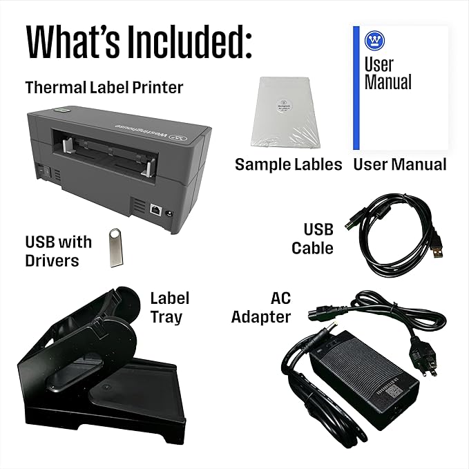 Westinghouse USB Shipping Label Printer for Mac & Windows, Compatible with USPS, UPS, FedEx, Ebay, Amazon, & More, Commercial Grade Thermal Label Printer for Shipping Packages, Includes Sample Labels