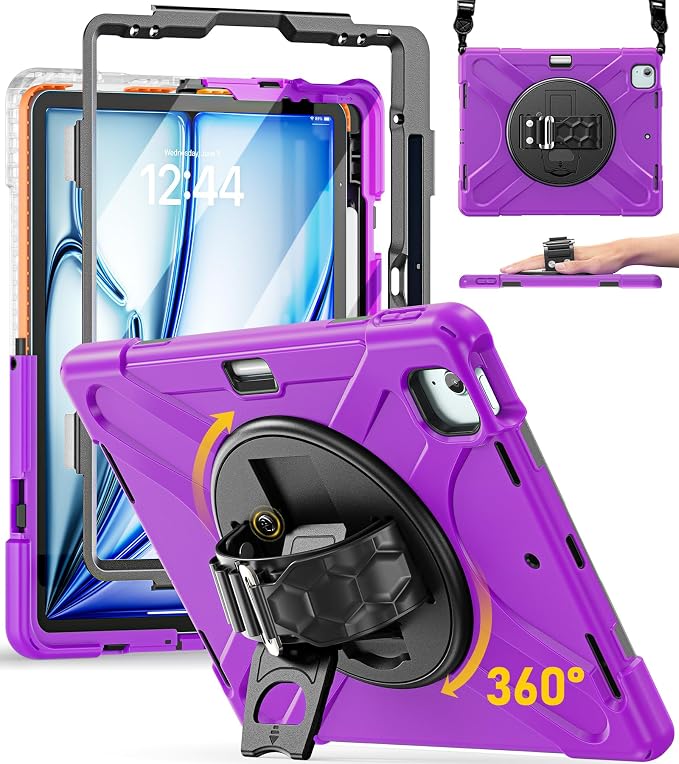 BRAECN Case for iPad Air 11 inch 2026(M4) 2025(M3) 2024(M2)iPad Pro 11 inch(4th/3rd/2nd/1st)&amp Air 10.9(5th/4th) Protective with Pencil Holder Screen Protector 360°Rotating Stand Handle Full Body