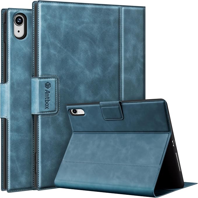 Antbox Case for iPad (A16) 11th (11'')/ 10th Generation (10.9'') Black | High Grade Skin-Touch Vegan Leather Built-in Pencil Holder Auto Sleep/Wake Function