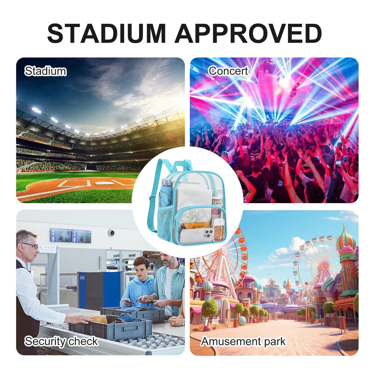 USPECLARE Clear Backpack for Stadium Events Small Clear Backpack 11.5x9.5x6 for Concert Sport Events Work Travel