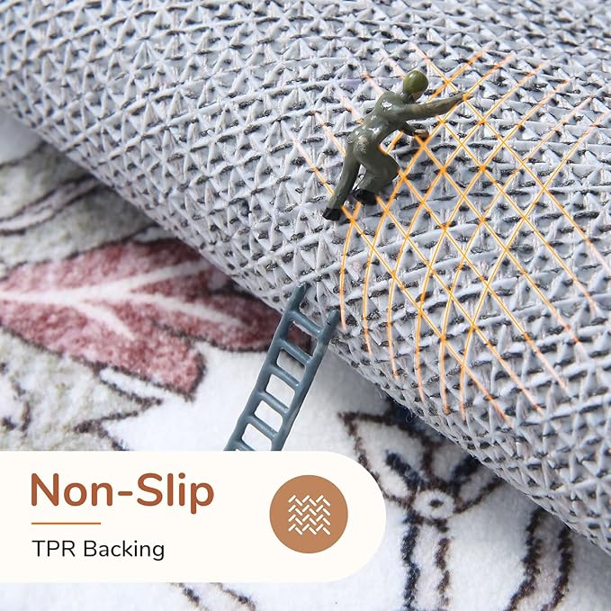 OPPODREAM Thin Entryway Rug 2x6, 2x6 Rug Runner, Washable Hallways Carpet 2 x 6 with Non Slip Backing, Low-Pile Bedside Carpet 2 x 6, Long, Faux Cashmere, Red & Grey