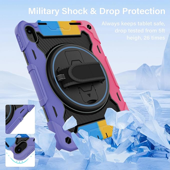 for iPad 9th 8th 7th Gen Case 10.2 inch with Screen Protector | 360° Rotating Kickstand Hand Strap Shoulder Strap Heavy Duty Military Grade - Kids Friendly