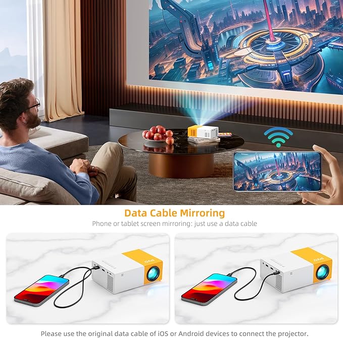 PVO Projector WiFi Portable Mini Projectors 1080P, Phone Screen Can Be Mirrored to Video Projector via WiFi, Movie Projectors Compatible with Smartphone/ Tablet/ Laptop/TV Stick/PS/Type-C/USB Drive