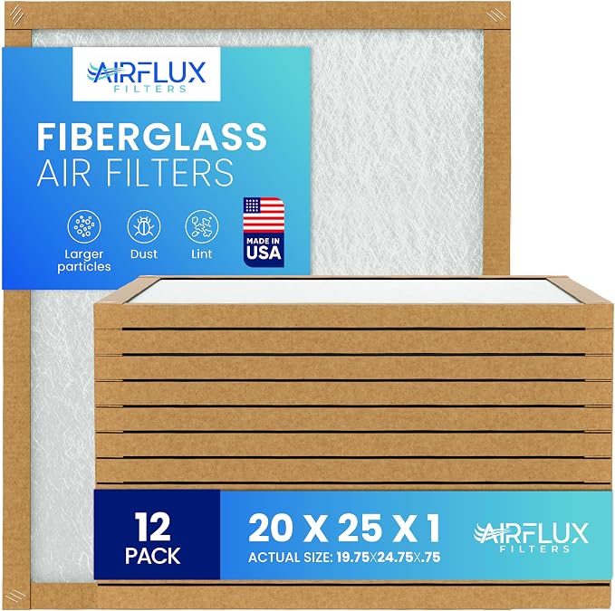 Fiberglass Air Filter -20x25x1Air Filter 12 Pack