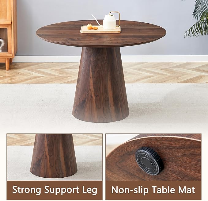 45 Inch Round Dining Table Set for 4, 5 Piece Kitchen Table and Chairs Set, Wooden Table with Walnut Finish, Small Space Dining Set for Apartment or Dining Room