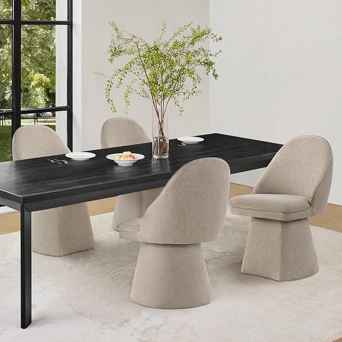 Swivel Dining Chairs Set of 2, Upholstered Mid Century Modern Deskchair with Round Back, Linen Fabric Kitchen Chairs for Dining Room, Bedroom, Dressing Room, Khaki