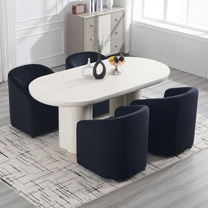 Set of 4 Modern Upholstered Dining Chairs with Swivel Casters, Velvet Barrel Back Accent Side Chair for Dining Room Living Room, Black