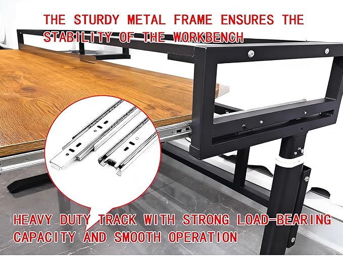 Studio Desk with Keyboard Tray | Hand-Crank Adjustable Standing Desk Workstation for Music Production, Cable Management, MIDI Keyboard Shelf (White, 55In)