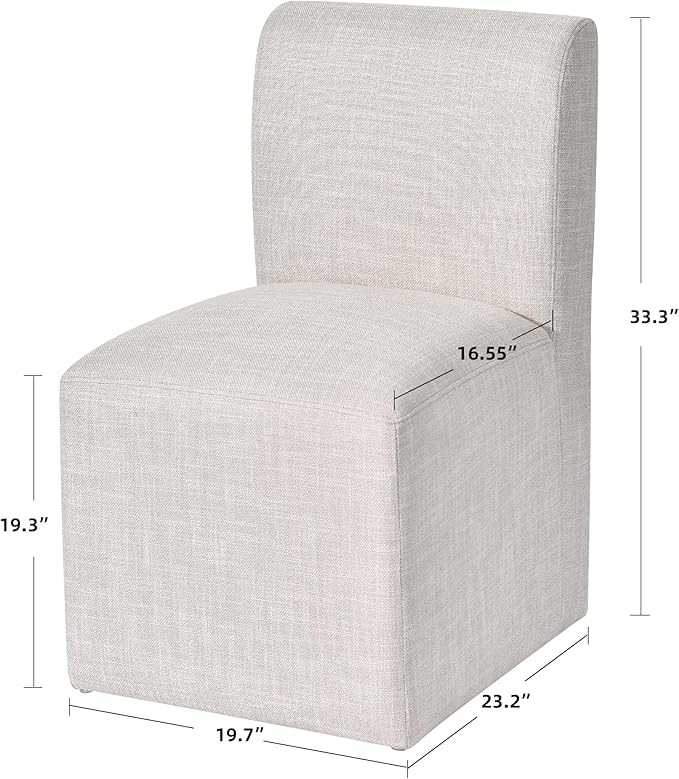 DUHOME Upholstered Dining Chair with Casters Set of 2,Armless Modern Rolling Linen Dining Chairs with Wheels for Dining Room Bedroom Reading Room Living Room