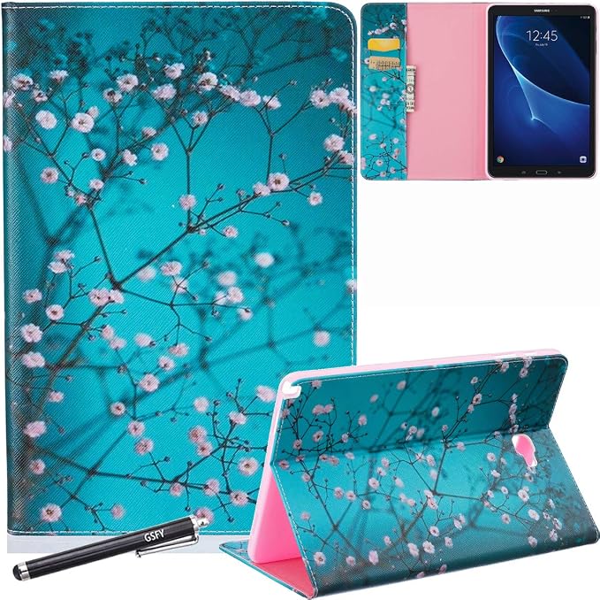 Galaxy Tab A 10.1 with S Pen Case Newshine Slim Folding Stand Case with Card Slots Protective Cover for Samsung Galaxy Tab A 10.1 inch Tablet with S Pen Version (SM-P580/P585) - Almond Flowers