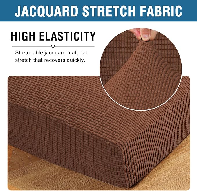 H.VERSAILTEX Super Stretch Individual Seat Cushion Covers - Sofa & Couch Cushion Slipcover Sets - Thick Jacquard Textured Twill Fabric (3 Piece, Caramel)