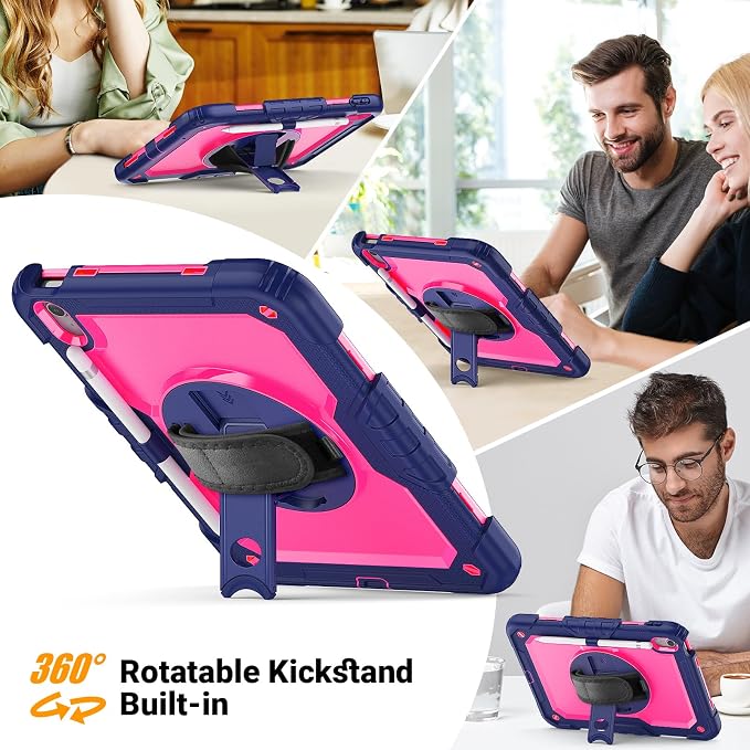 Case for iPad (A16) 11th/10th Generation 11''/10.9'' 2025/2022: Shockproof Protective Case with Hand/Shoulder Strap Pencil Holder Rotate Stand Screen Protector Black