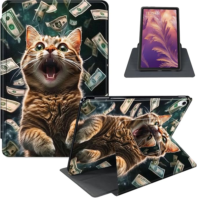 for iPad 11th Generation (A16 2025) 11 / iPad 10th Gen 10.9 2022 Case 360° Rotating PU Leather Stand Cover with Auto Sleep/Wake Shockproof TPU Backl Raccoon Perched