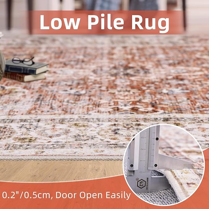 Large 5x8 Area Rugs for Dining Room Machine Washable Rugs Boho 5x8 Rug for Living Room Carpet Non-Slip Family & Pet Friendly Area Rugs Print Floor Rug(Brick Red 5x8ft)