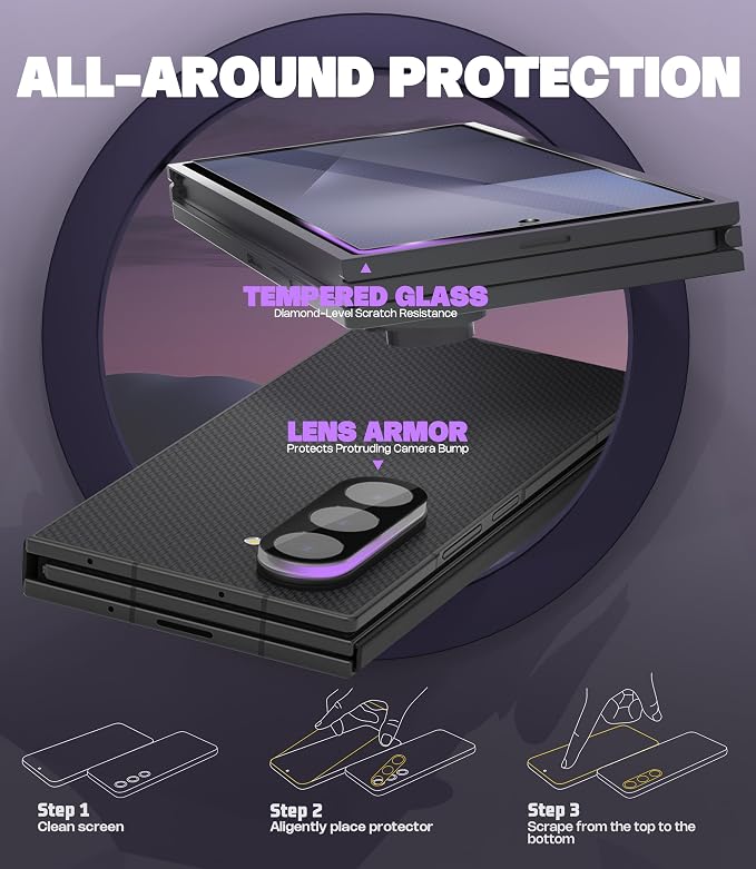 Orzero (3+3) Compatible for Samsung Galaxy Z TriFold 3 Pack Front Screen Protector + 3 Pack Camera Lens Protector Tempered Glass 9H High Definition Anti-Scratch Bubble-Free