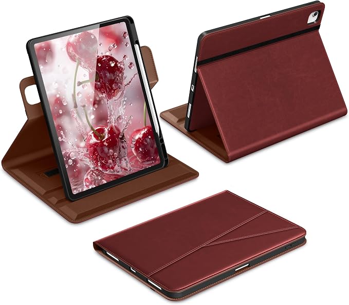 DTTO for iPad Air 13 Inch Case M4 / M3 / M2 (2026/2025/2024) 360 Degree Rotating Premium Leather Folio Stand Cover with Pencil Holder Brown