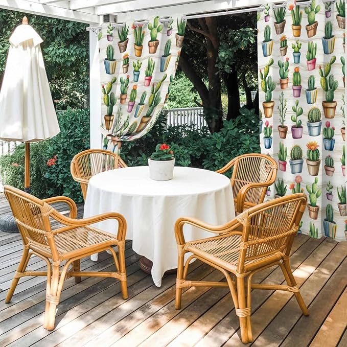 Summer Cactus Outdoor Curtains for Patio Cactus Tropical Plant Wooden