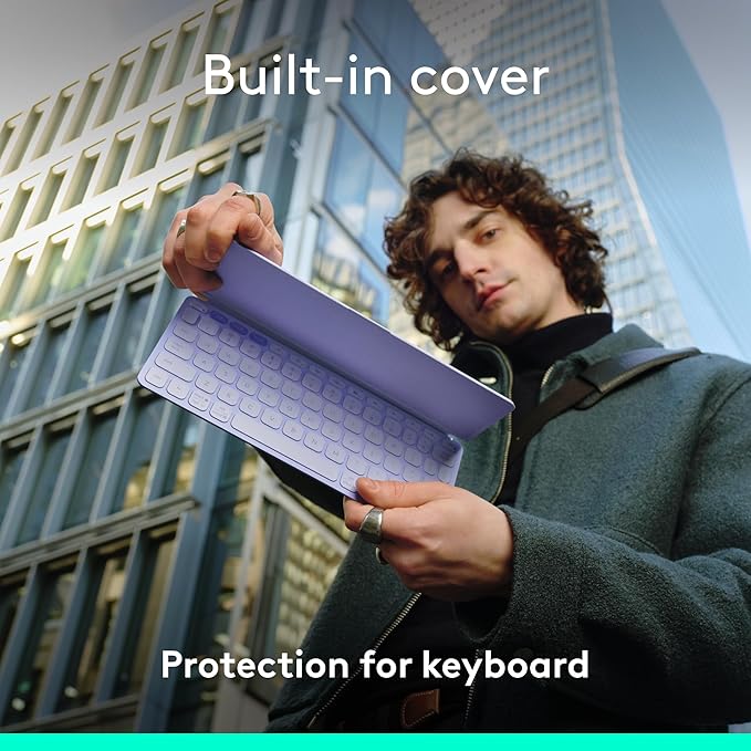 Logitech Keys-to-GO 2 Portable Bluetooth Tablet Keyboard with Built-in Cover, Slim & Compact Wireless Keyboard for Windows, Android, Linux, iPad, iPhone, Mac, Apple TV - Lilac