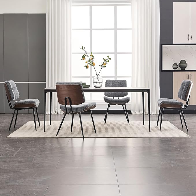 BFZ Dining Chairs Set of 2, Mid Century Modern Kitchen Chairs with Walnut Bentwood Back and Metal Legs, Upholstered Fabric Dining Room Chairs for Kitchen, Living Room