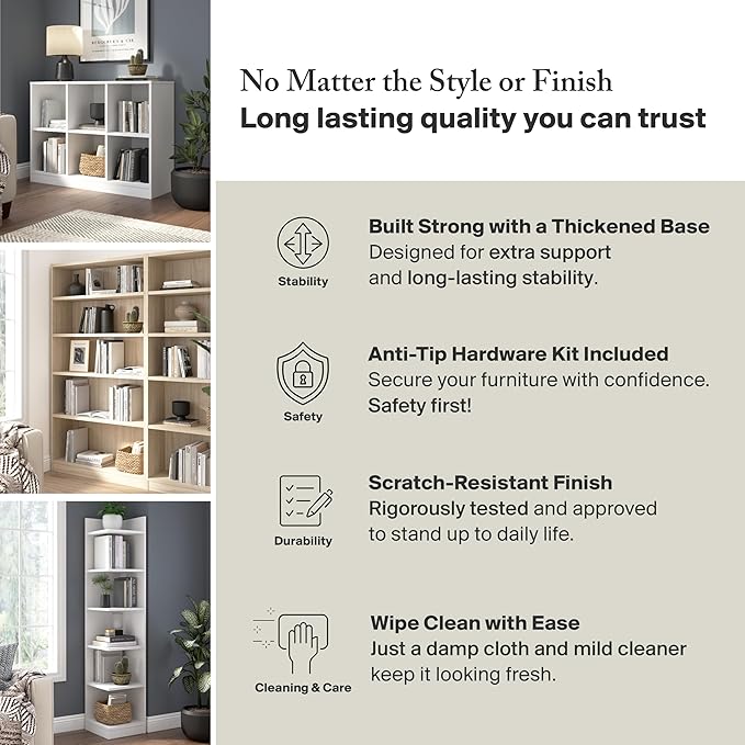 Bush Furniture Universal Tall 5 Shelf Bookcase in Ash Gray