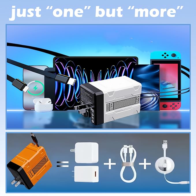 2 in 1 Compatible 120W Fast Charger 2025 New Scalable Retractable 120w Fast Charger Module All in 1 Foldable Charging Adapter Wall Plug for Phone Tablet Laptops (White)