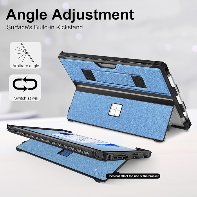 Case for 12.3 Microsoft Surface Pro 7+/7/6/5/4 Protective Rugged Cover Case with Surface Pen Holder and Hand Strap Compatible with Surface Pro Type Cover Keyboard (Black)