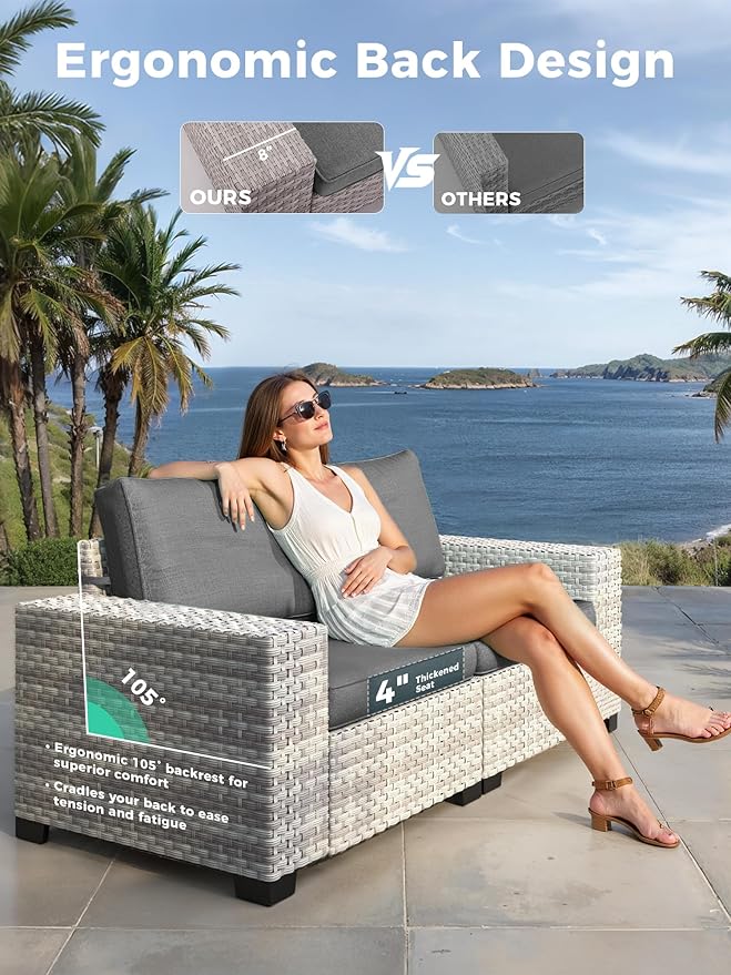 13 Piece Outdoor Wicker Rattan Sectional Sofa Set with Swivel Chairs & Fire Pit Table, 9-Seats with 4" Thickened Cushions & Coffee Table, All-Weather PE Rattan for Garden, Backyard, Porch, Black