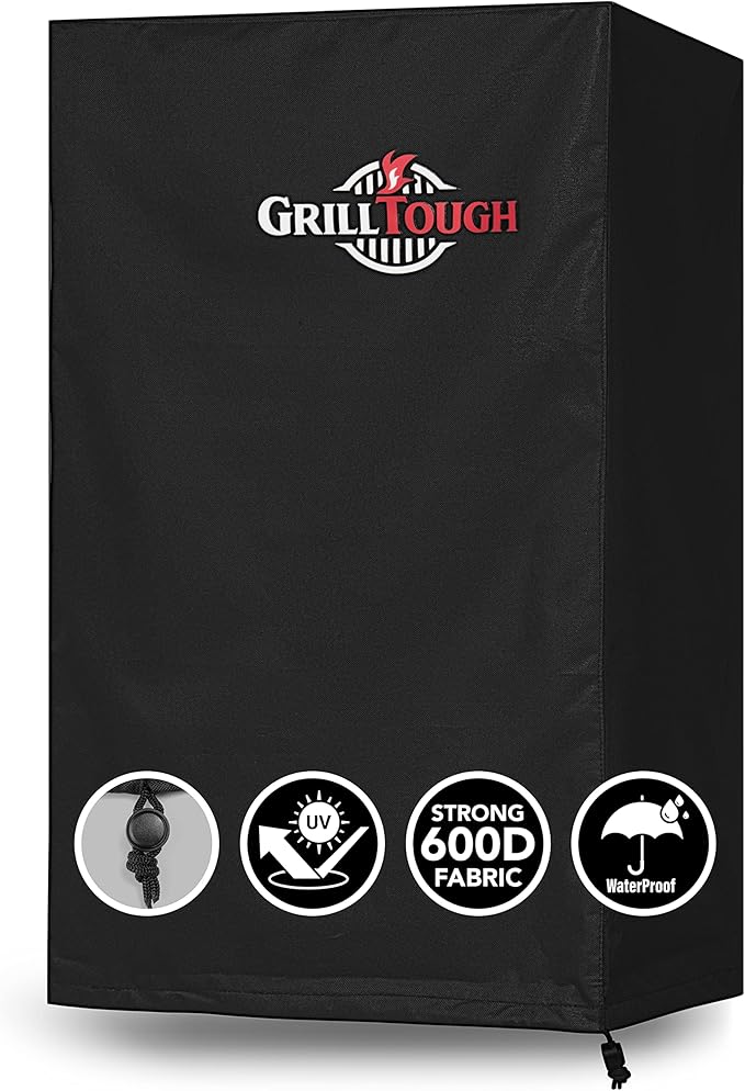 GrillTough Heavy Duty Smoker Cover, 40 Inch – Waterproof, Weather Resistant, UV & Fade Resistant with Adjustable Straps – BBQ Cover for Flat Grill, Black