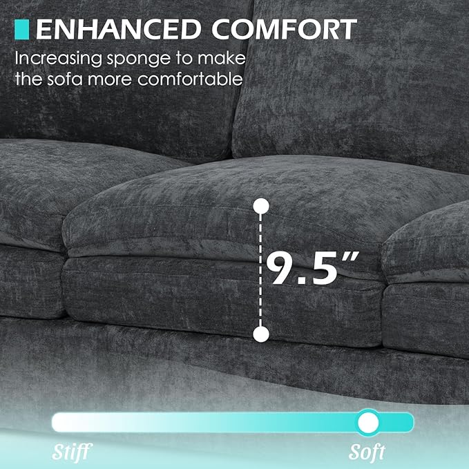 69” Chenille Loveseat Sofa w/Arm Pillows, Upholstered 2-Seater Sofa w/Comfortable Back Cushions, Modern 2 Seats Couch w/High-Density Foam for Living Room, Apartment, Office, Grey