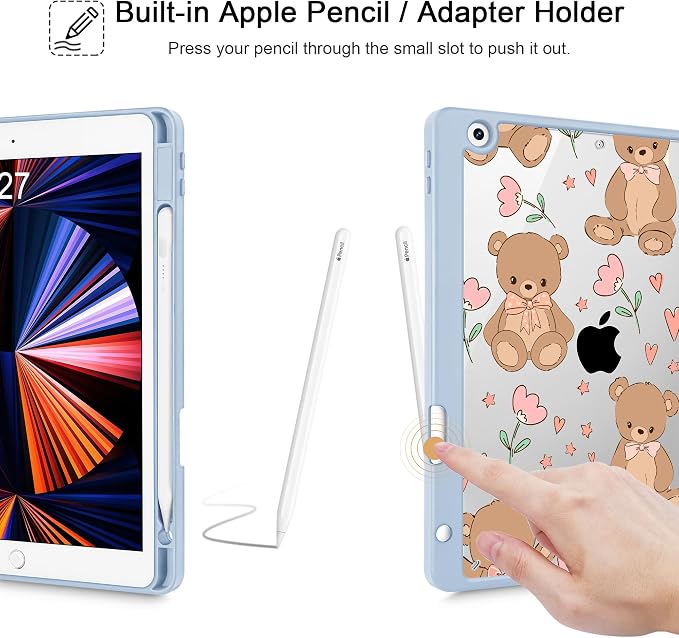 May Chen for iPad 9th Generation with Pencil Holder iPad 8th/7th Gen Case 10.2-inch [Penceil Holder] Trifold Stand Auto Wake/Sleep Clear TPU Protection Back Cover Ballet Shoes