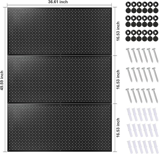 Daanxw Peg Board, 3 Pack 16-Inch X 36-Inch Heavy Duty Steel Pegboard,Heavy Duty Black Pegboard for Walls, Garage, Workbench, Craft Room Tool Organization, Metal Pegboard Panels(Black)