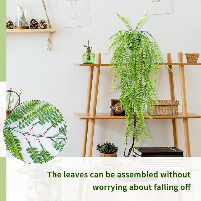 Fake Hanging Plant with Pot, Artificial Potted Fern Plant, 28.7-In Long Faux ivy Vine for Shelf Home Office Indoor Outdoor Garden Greenery Decor (Black Pot)