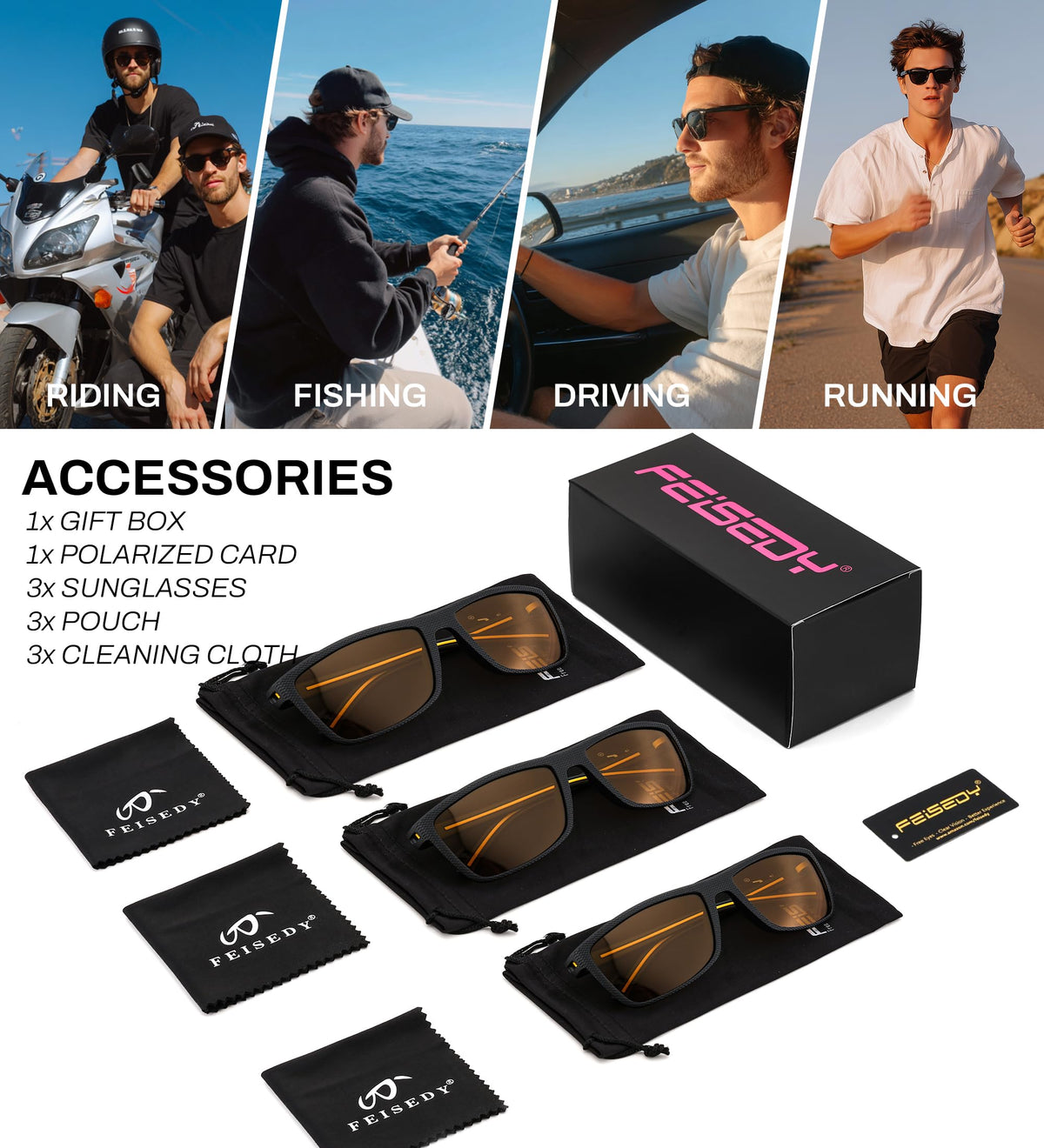 FEISEDY Polarized Sunglasses for Men and Women Lightweight Frame Sun Glasses with UV400 Protection for Driving Fishing B0301