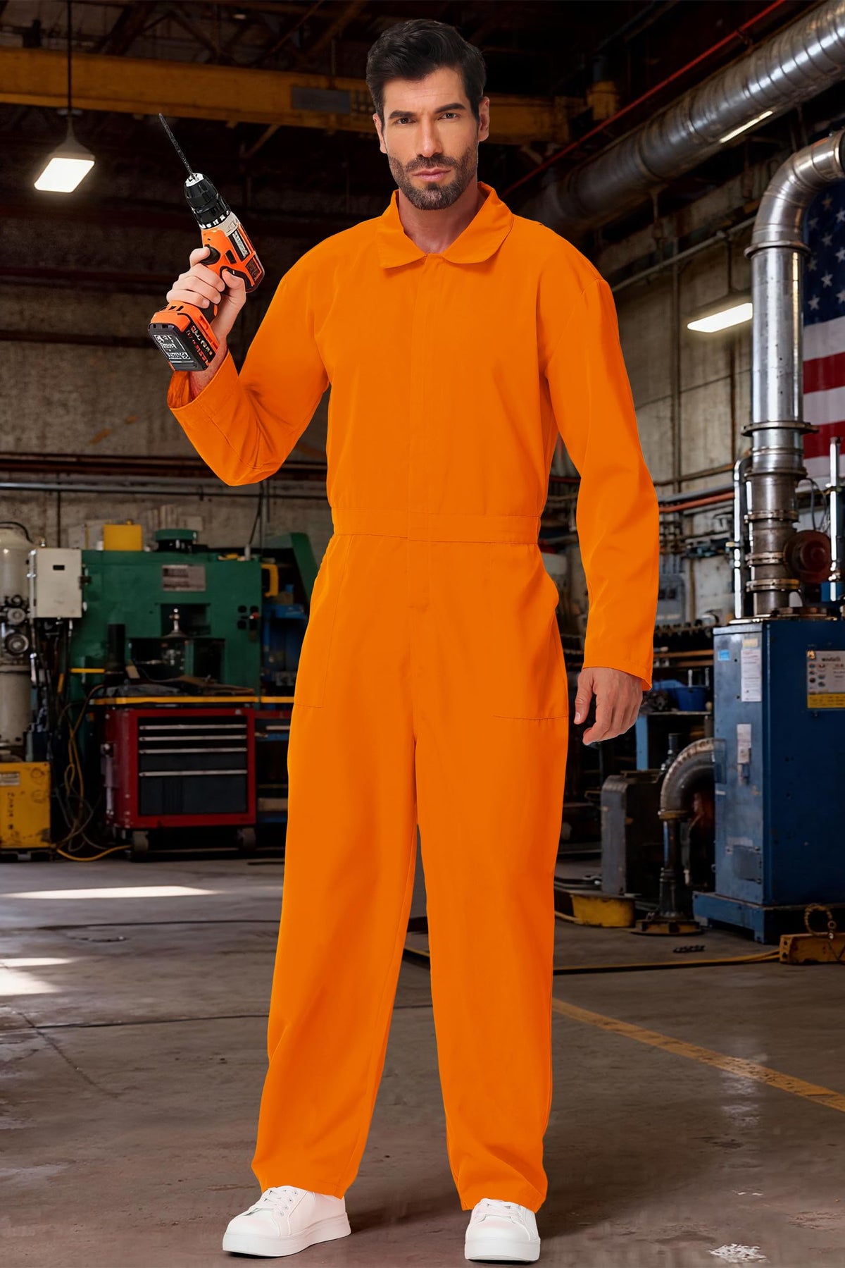Unisex Jail Uniform Overalls Mens Halloween Long Sleeve Inmate Outfits Orange Jail Uniform Jumpsuit 2XL