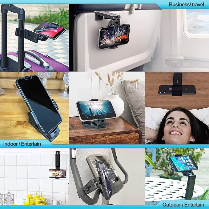 Travel Accessories Universal Seat Back Tray Table Phone Clip Holder Adjustable Pocket Size Hands Free Phone Holder Airplane Travel Essentials Compatible with iPhone and Android