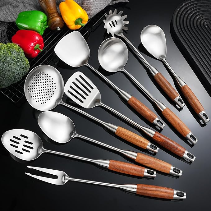 NIITAWH Stainless Steel Kitchen Utensils Set for Cooking Wooden Handle