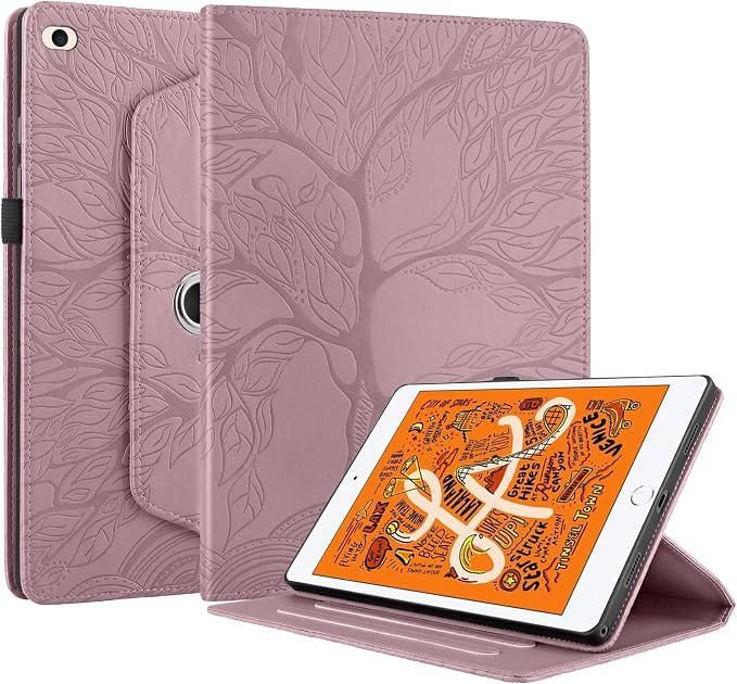 iPad Mini 5 Rotating Case iPad Mini 1/2/3/4/5th Generation Case PU Leather Folio Stand Cover Flip Shell with Pen Holder for Apple iPad Mini 7.9 inch- Black
