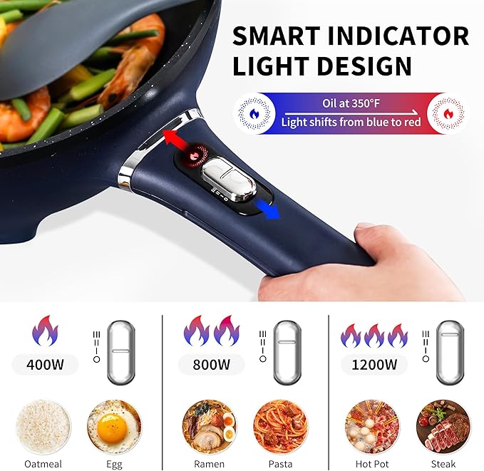 AUTUCU 3-Quart Electric Hot Pot & wok Nonstick with Steamer | Electric Skillet 1200W for Dorm, Home, Gifts (Includes Silicone Spatula) Multi-Cooker