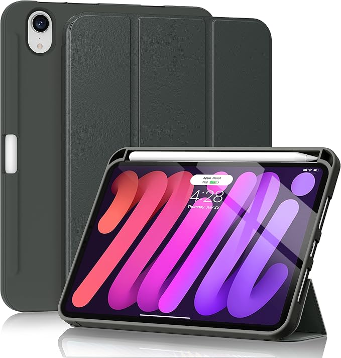 Soke for iPad mini 7 A17 Pro Case 2024iPad mini 6 Case 2021 with Pencil Holder-[Shockproof Protection + Auto Sleep/Wake] Soft TPU Back Cover for iPad mini 7th/6th Generation 8.3 inchDarkgrey