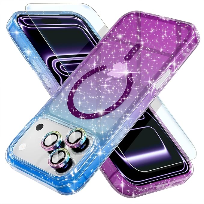 Choiche for iPhone 15 Pro Max Case Compatible with MagSafe Glitter Black | Women Girly Cute Glitter Sparkly Magnetic Phone Case with Diamond Camera Lens Protectors Military-Grade Drop Protection 6.7