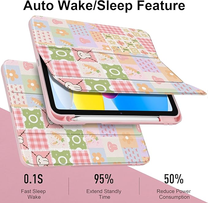 Case for iPad (A16) 11th Generation 11 inch 2025 /iPad 10th Gen 10.9 2022 - Aesthetic Cute Preppy Design Trifold Cover with Soft TPU Bumper Clear Back Auto Sleep/Wake Waves