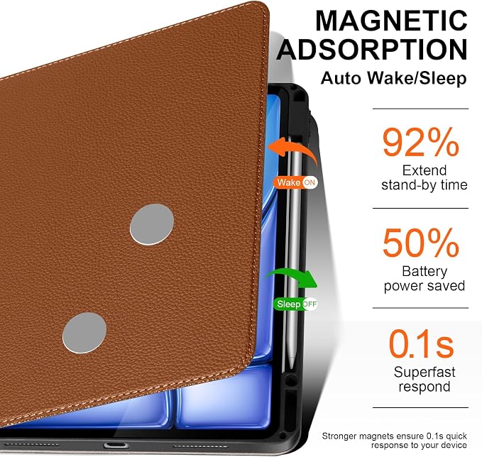 Leather Case for iPad Air 13 Inch M4/M3/M2 (2026/2025/2024) | Leather Protective Shockproof Smart CoverApple Pencil HolderAdjustable Stand - Auto Wake/SleepMultiple View AnglesBlack
