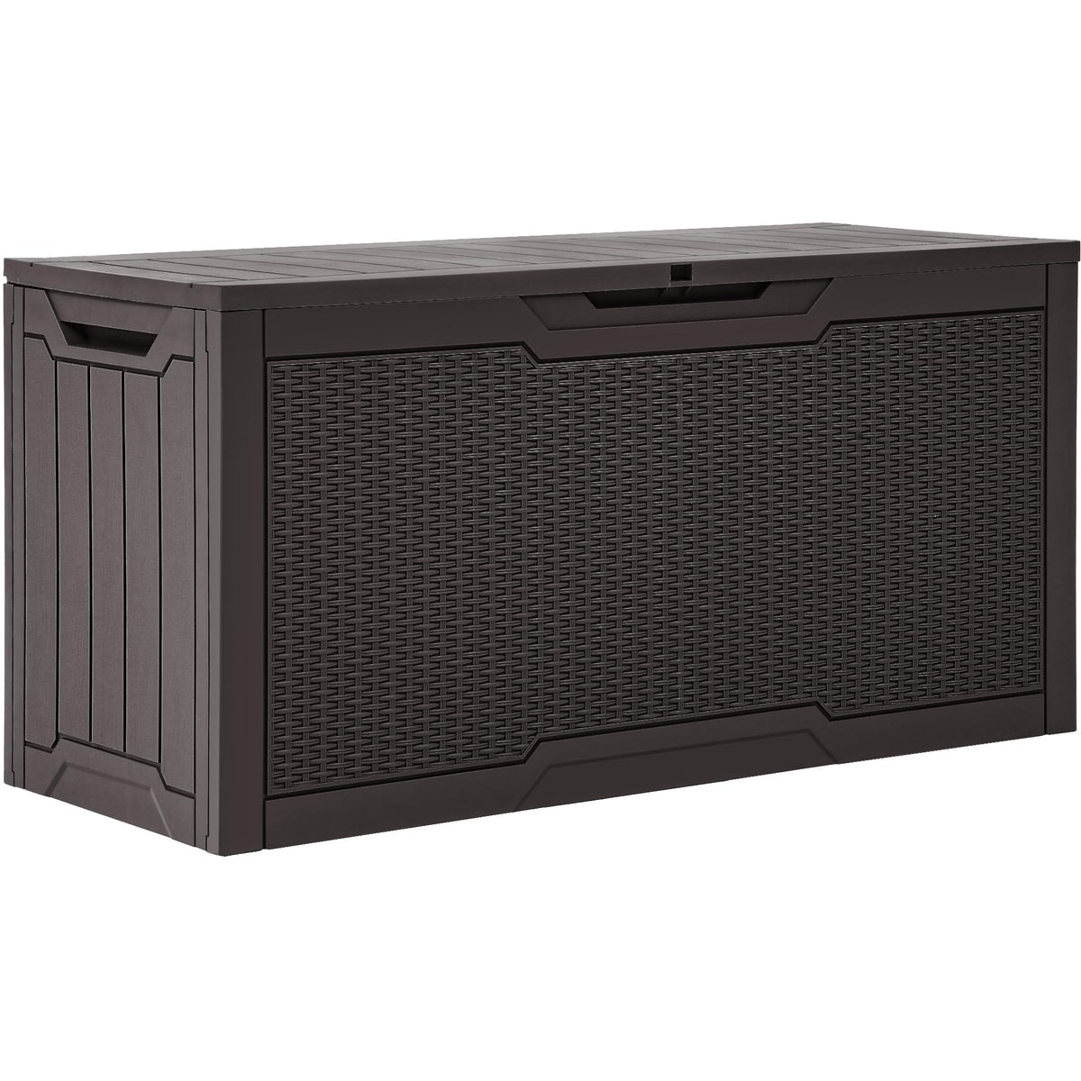 YITAHOME 80 Gallon Resin Deck Box, Weather Resistant Outdoor Rattan Storage Box, Lockable Indoor Outdoor Storage for Supplies and Essentials, Dark Brown