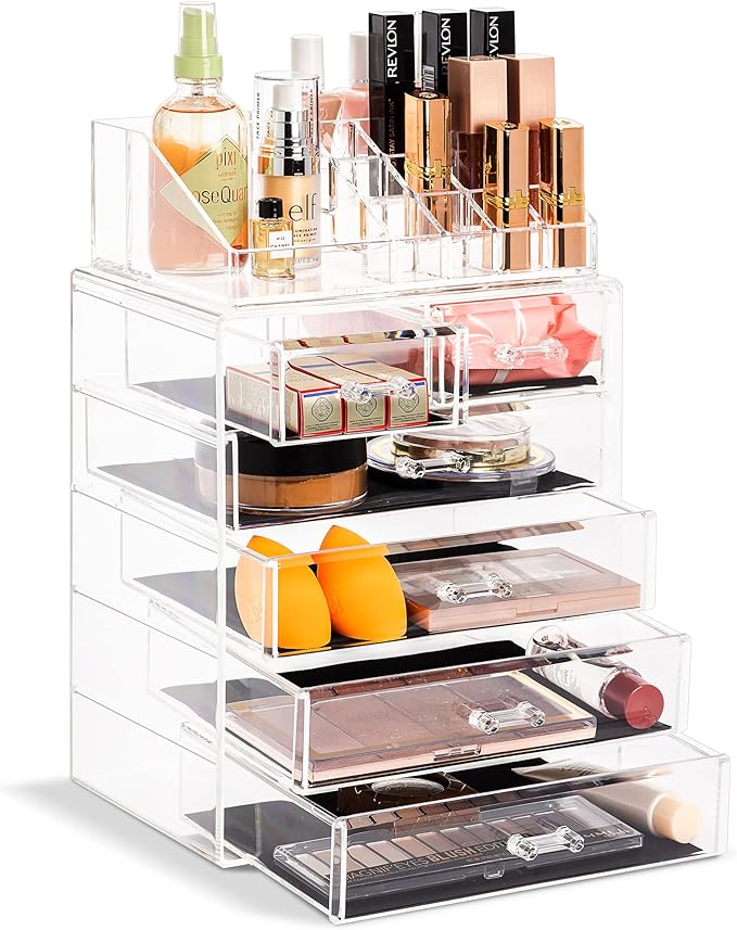 Sorbus Clear Cosmetic Makeup Organizer - Make Up & Jewelry Storage, Case & Display - Spacious Design - Great Holder for Dresser, Bathroom, Vanity & Countertop (4 Large, 2 Small Drawers)